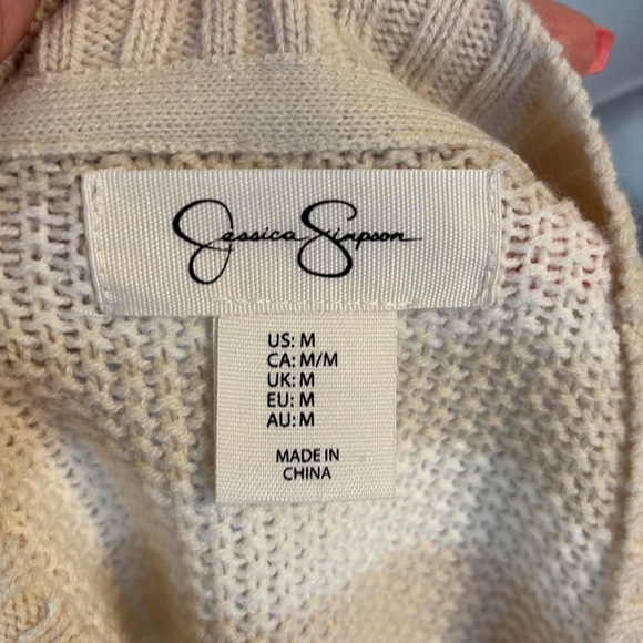 Jessica Simpson relaxed fit Beige Striped Cardigan button down V neck cropped M - Picture 9 of 14